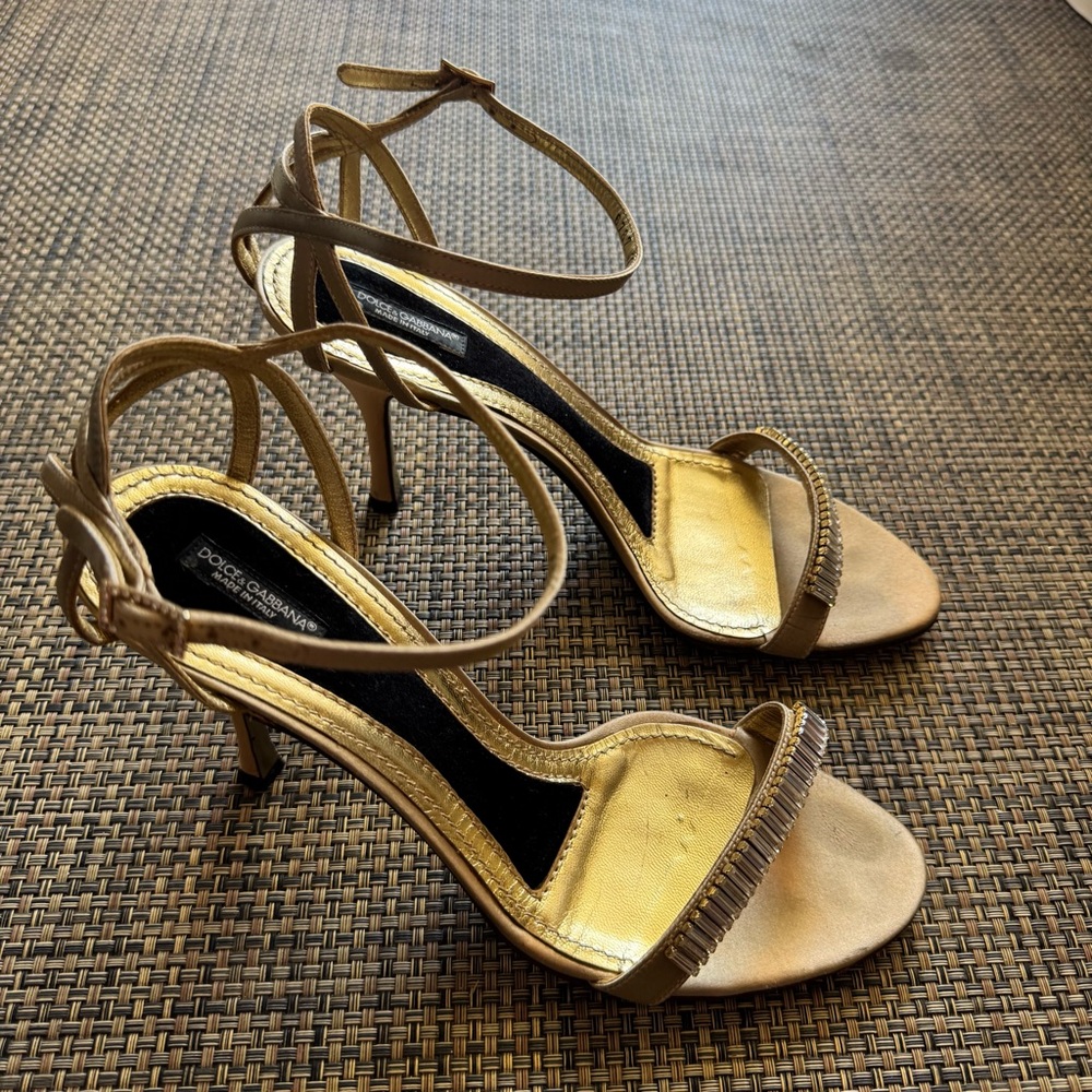 Dolce & Gabbana Gold Crystal Embellished Heels - Picture 2 of 9